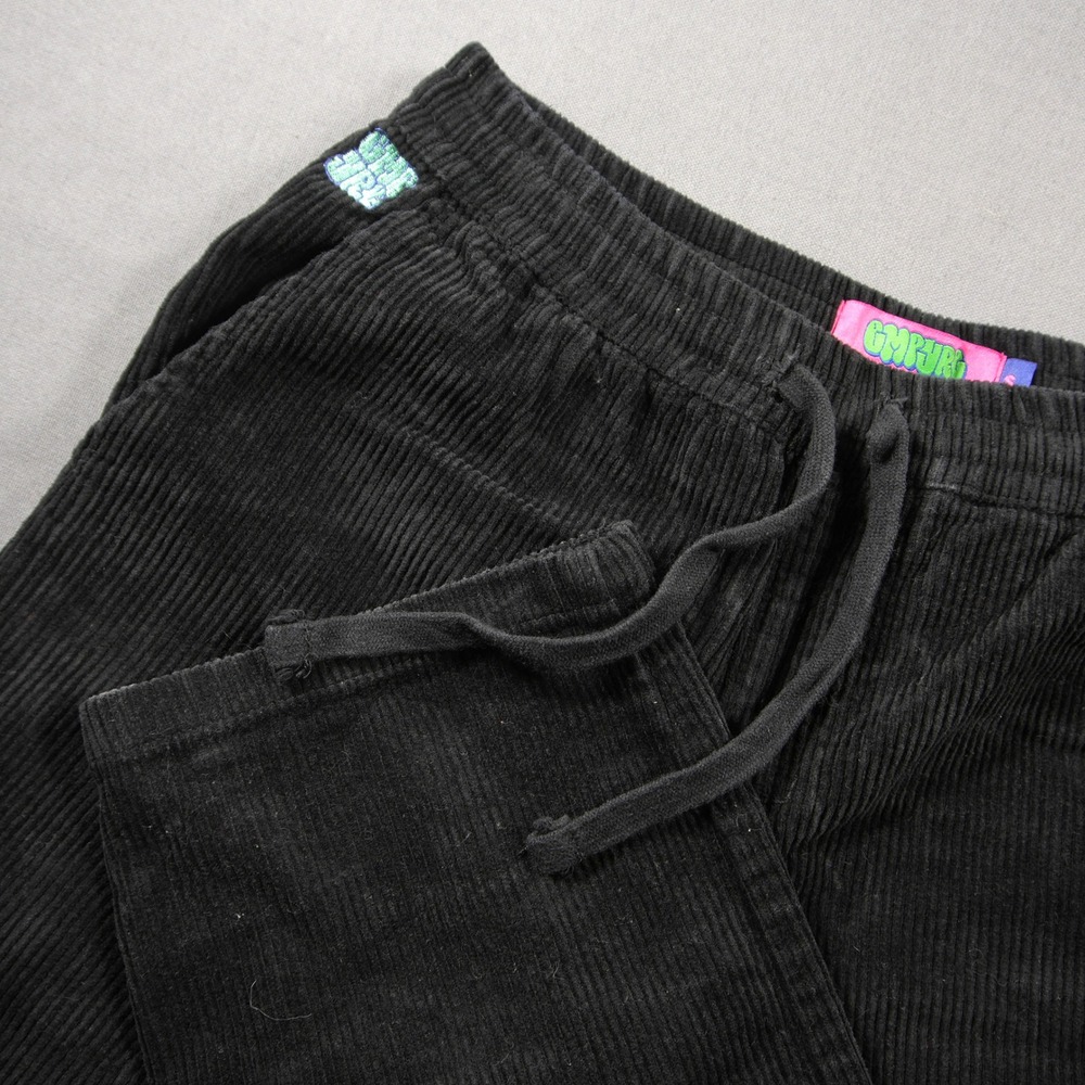 Empyre Wide Leg Corduroy Relaxed Fit Men Pants S Drawstring Black Baggy Y2K
